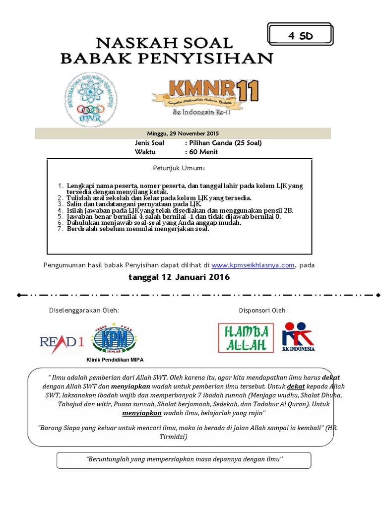 Soal Penyisihan Kmnr Kelas 4