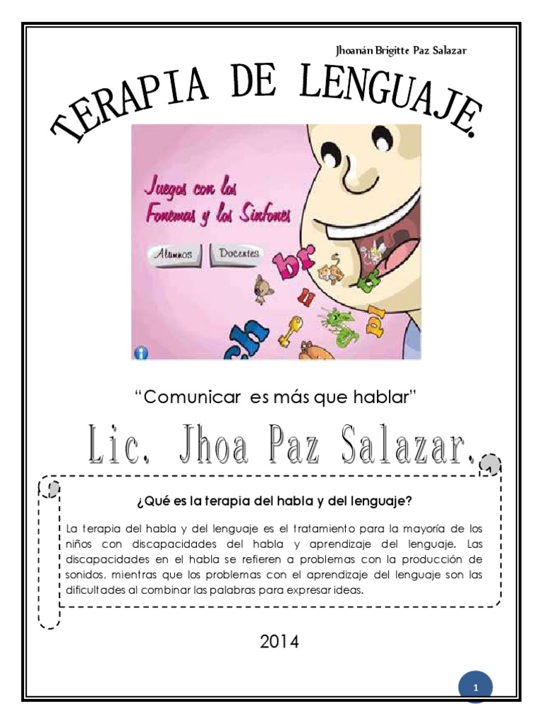 Terapia de Lenguaje PDF | PDF | Habla | Patología del habla y Lenguaje