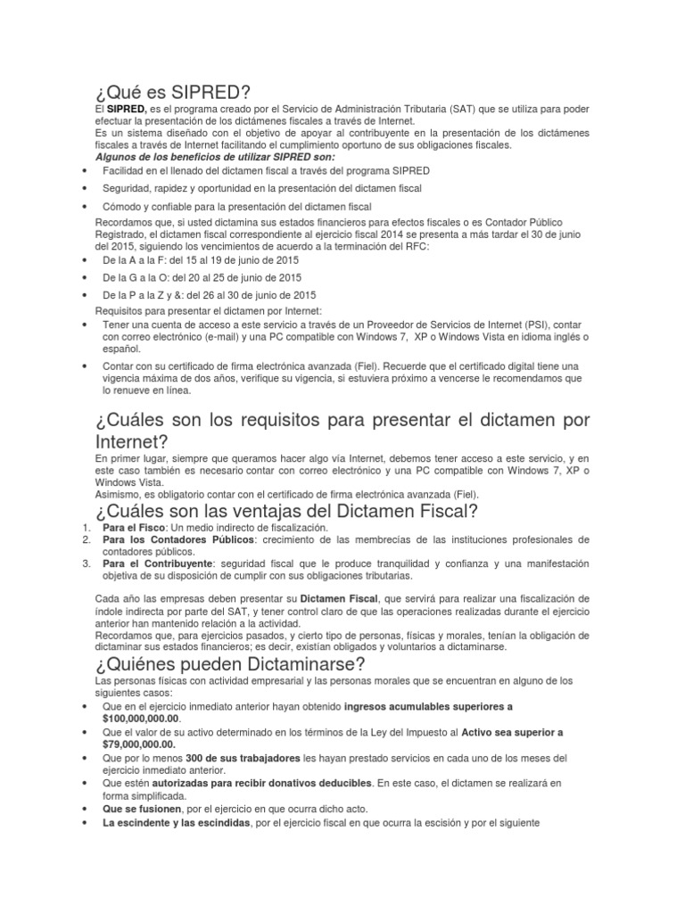 Guía sobre SIPRED y dictámenes fiscales | PDF | Contador | Gobierno