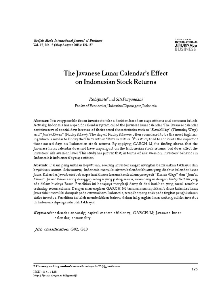 Javanese Calendar's Impact on Stocks | PDF | Heteroscedasticity | Investing
