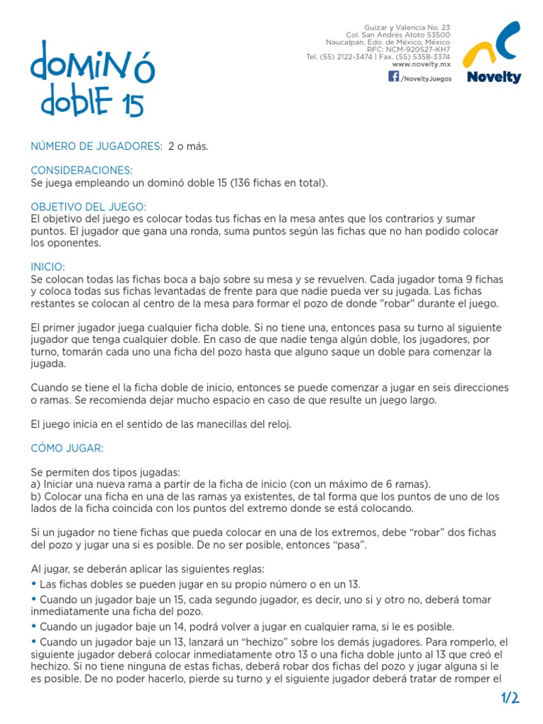 Instructivo Domino Doble 15 | PDF de habilidad mental Ocio