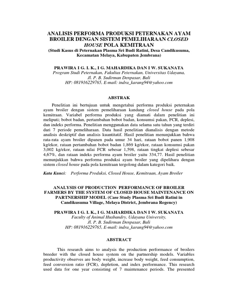 Performa Ayam Broiler dalam Closed House | PDF