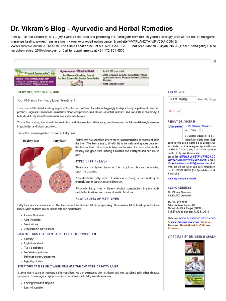 Top 10 Herbs For Fatty Liver Treatment DR PDF Liver Ayurveda