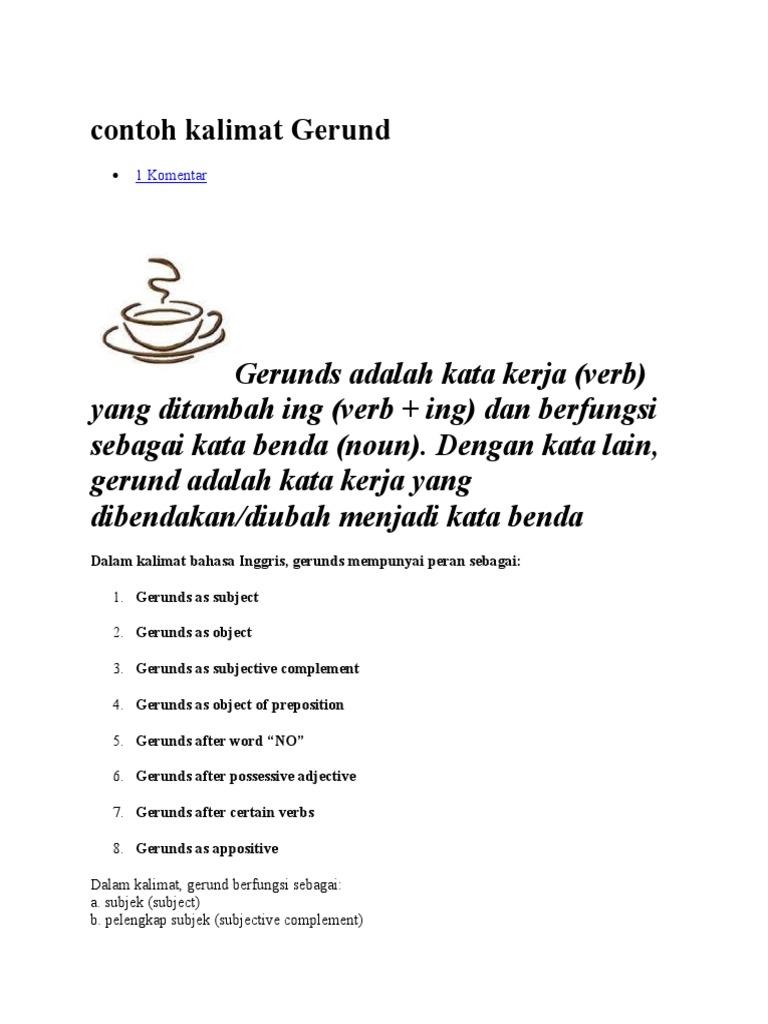 Contoh Kalimat Gerund