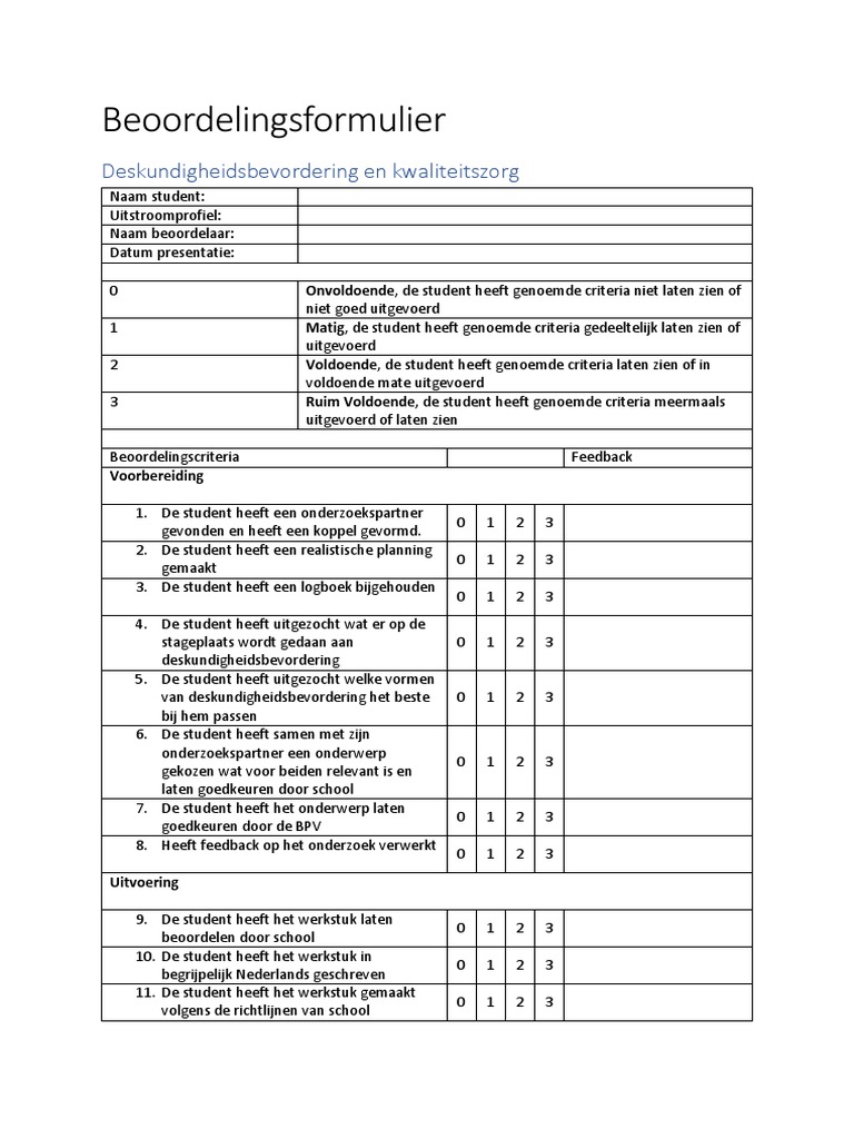 beoordelingsformulier deskundigheidsbevordering
