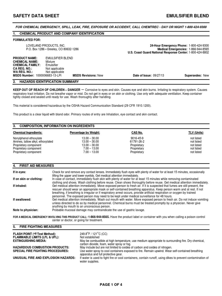 Emulsifier Blend MSDS Download Free PDF Personal Protective