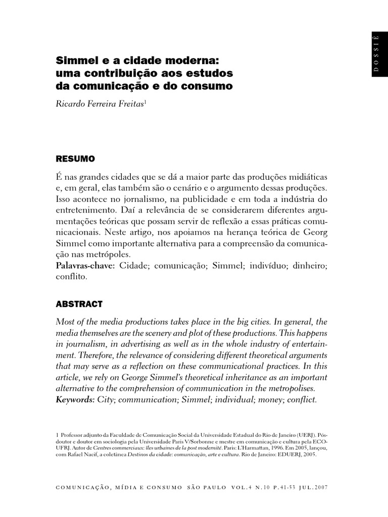 Simmel e A Cidade Moderna PDF | PDF