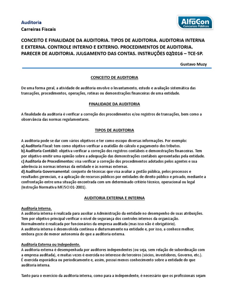 Conceitos e Tipos de Auditoria | PDF | Auditoria interna | Relatório anual