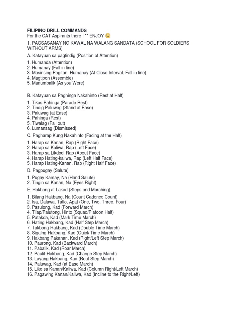 Military Drill Commands List