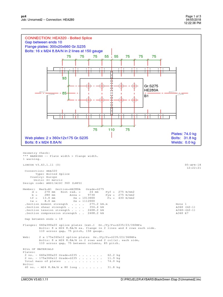 Bolted Splice Connection Design of an HEA280 IBeam PDF Screw Continuum Mechanics