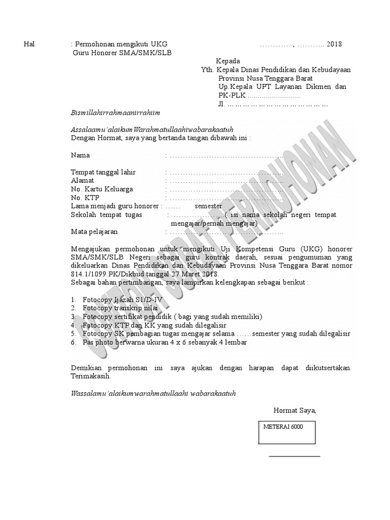 Contoh Surat Permohonan Ukg 2018 Pdf