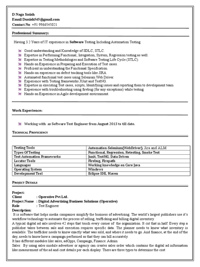 Selenium Automation Tester Resume | PDF | Selenium (Software) | Advertising