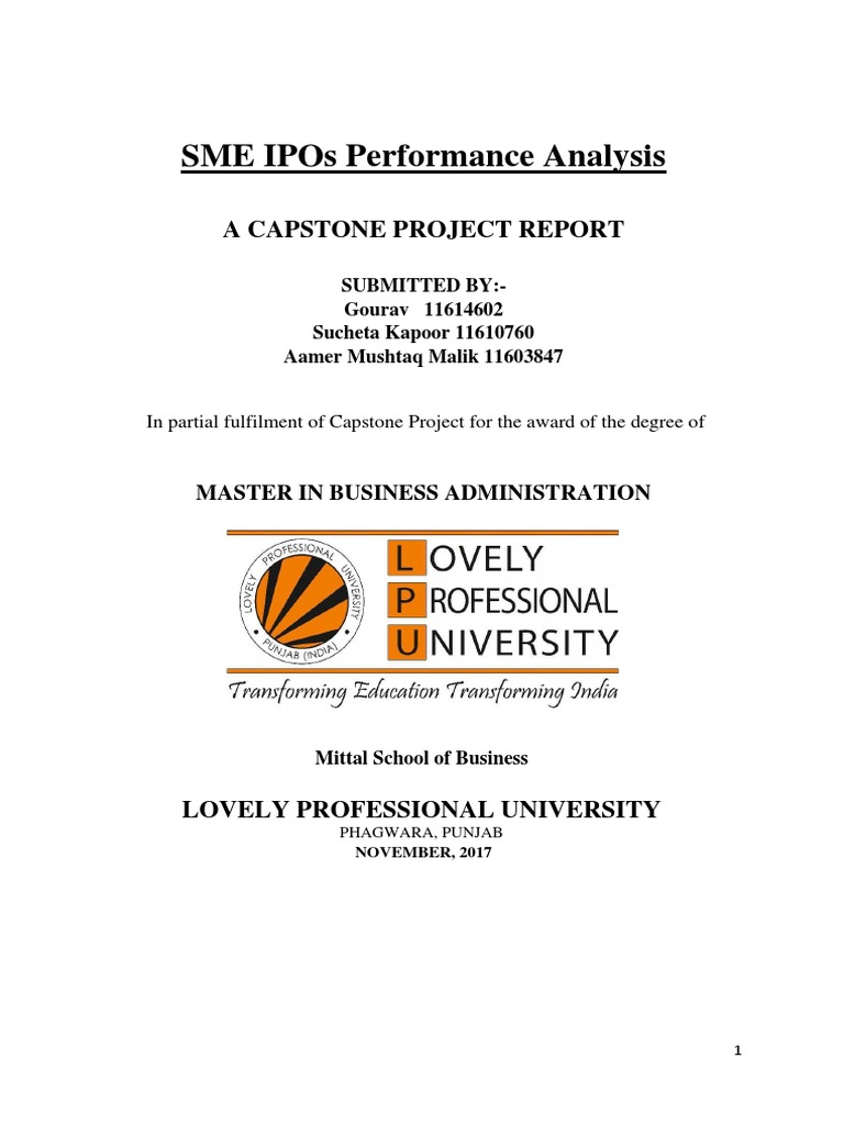 Sme Ipos Performance Analysis A Capstone Project Report PDF