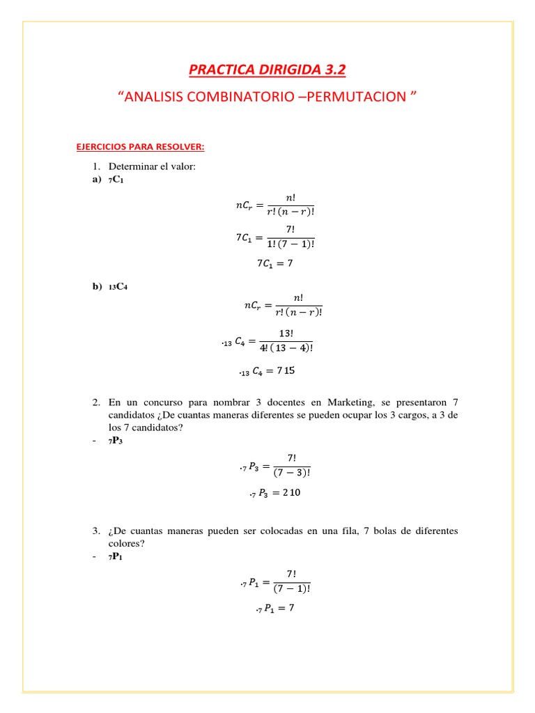 Ejercicios de Permutaciones y Combinaciones | PDF | Ocio | Deportes