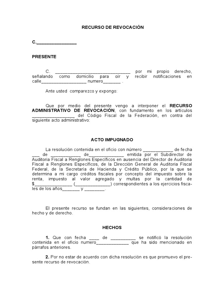 Recurso de Revocación | Federación | Impuestos