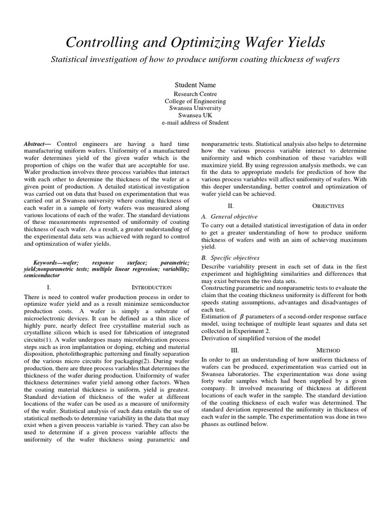 Optimizing Wafer Yield through Thickness Control | PDF | Regression ...