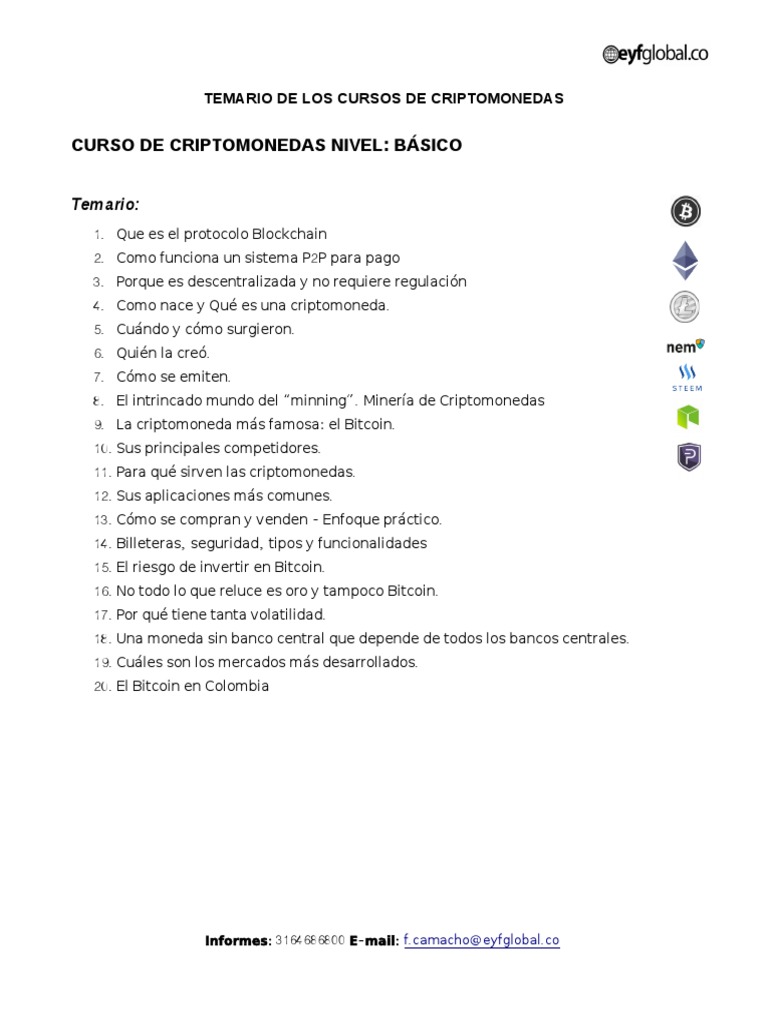 Temario de Cursos de Criptomonedas | PDF | Bitcoin | Computación en la nube