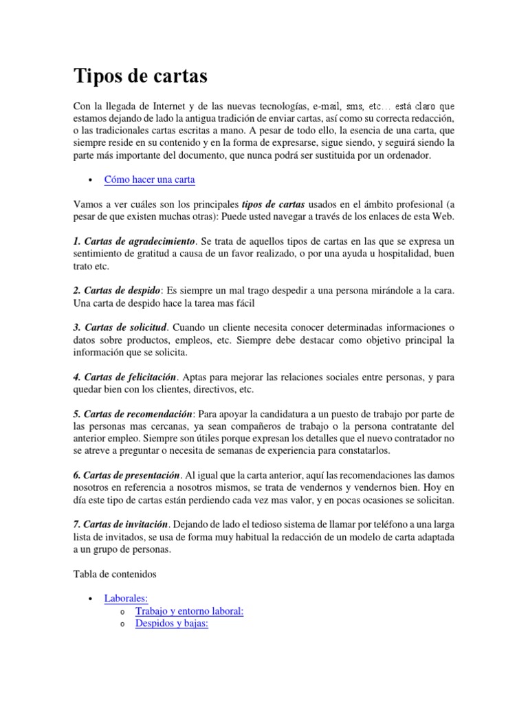 Tipos de Cartas