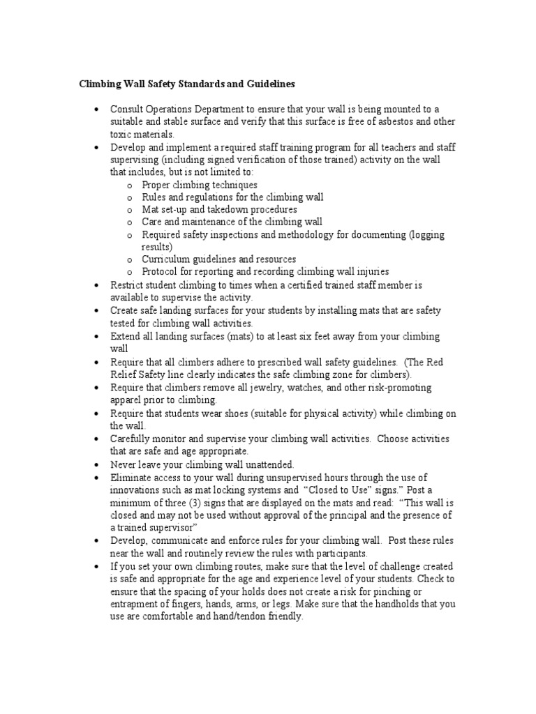 Climbing Wall Safety Standards PDF Business