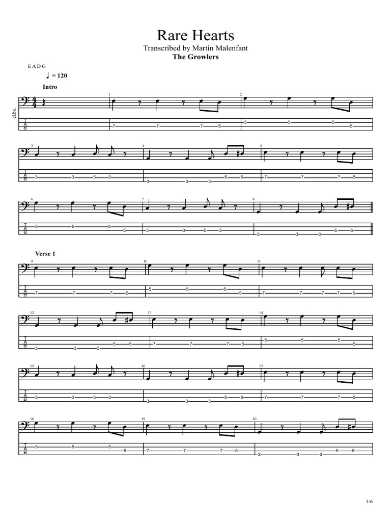 The Growlers Rare Hearts (Bass Tab) Download Free PDF Songs