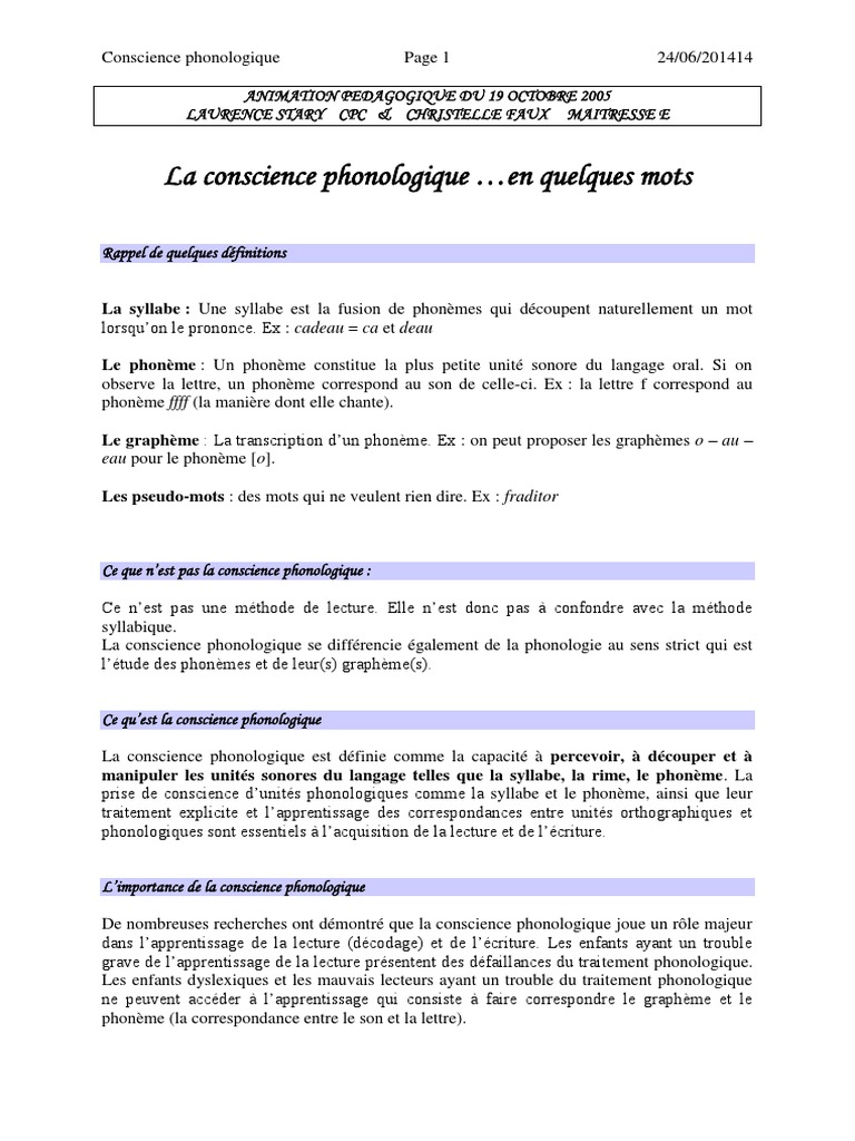 Lien entre conscience phonologique et lecture | PDF | Syllabe | Phonologie