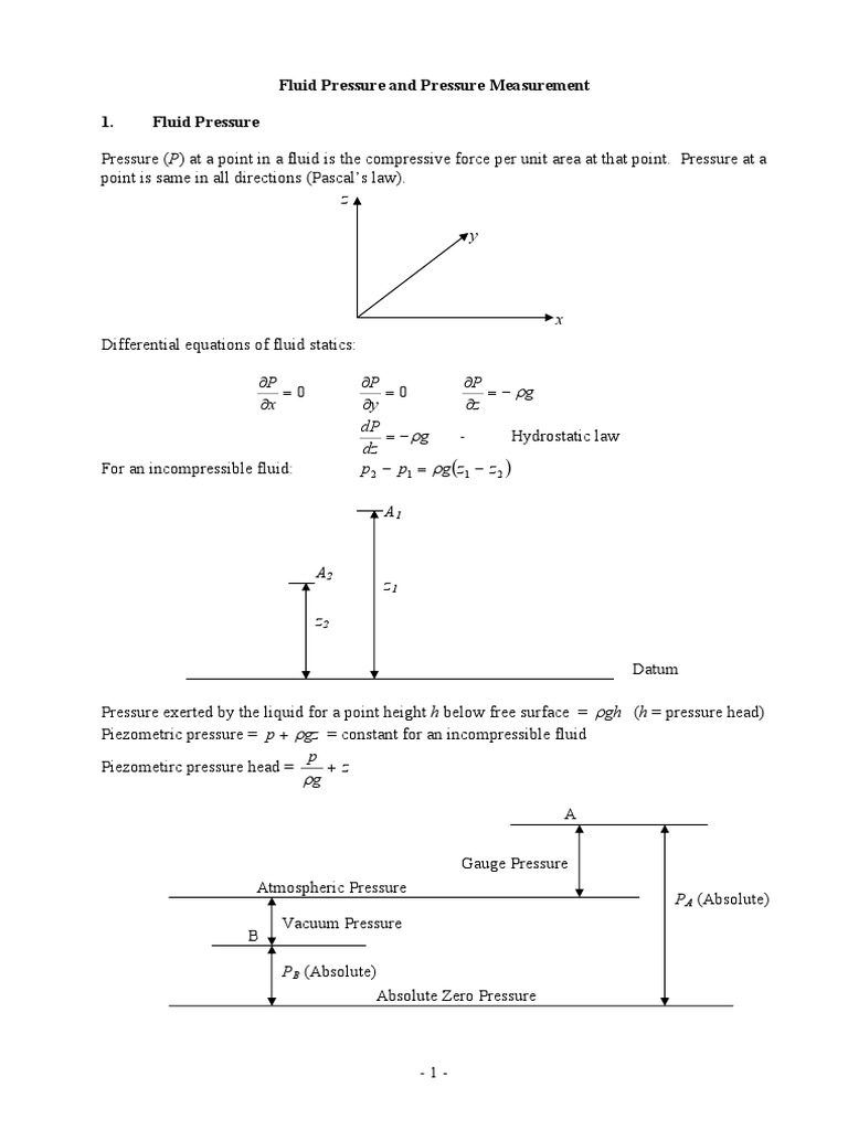 Fluid Pressure Measurement Techniques | PDF | Pressure Measurement ...