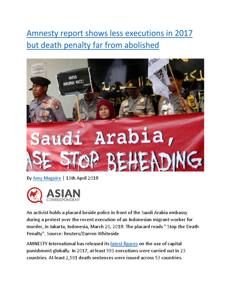 Amnesty Report Shows Less Executions in 2017 But Death Penalty Far From ...