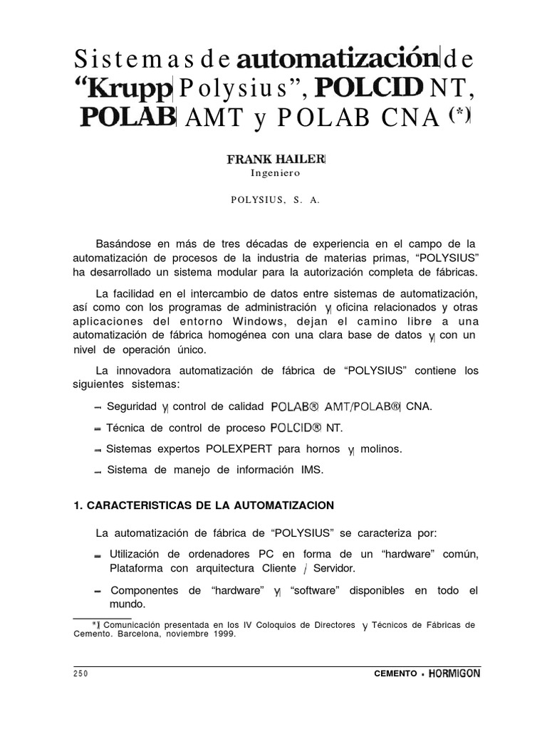 4 Sistemaas de Automatizacion - Krupp Polysius - , POLCID NT, POLAB AMT ...