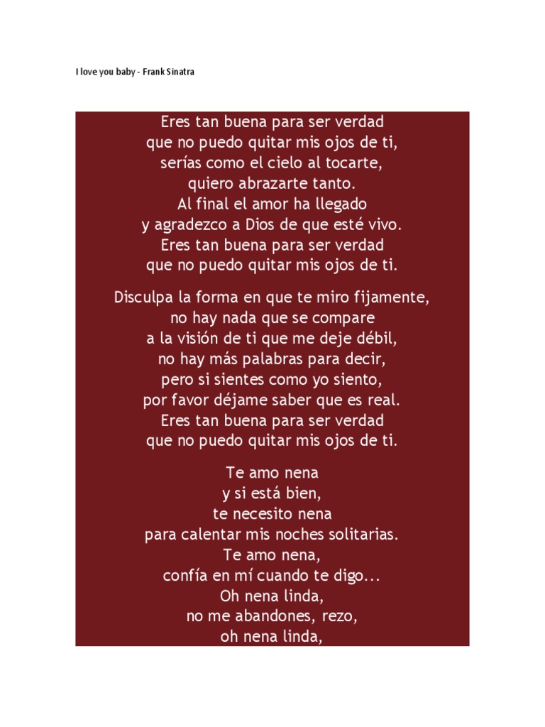 I Love You Baby En Espanol Frank Sinatra
