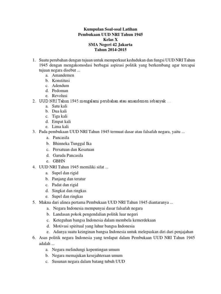 Soal Pembukaan Uud 2