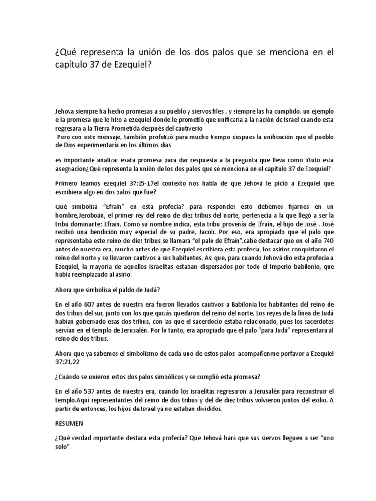 Qué Representa La Unión de Los Dos Palos Que Se Menciona en El Capítulo 37 de Ezequiel PDF