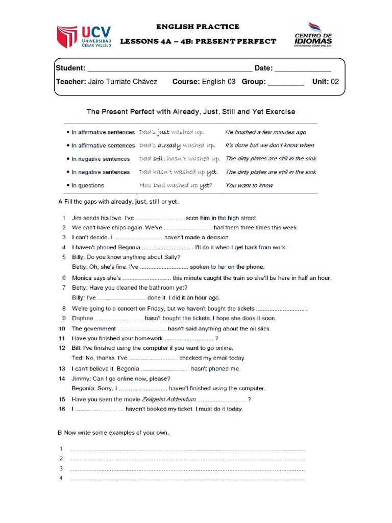 Present Perfect English Lessons | PDF | Learning | Education Theory