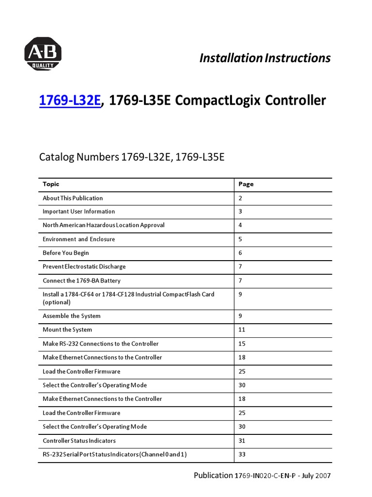 CompactLogix User Manual 1769-L32E | Ip Address | Electrical Connector