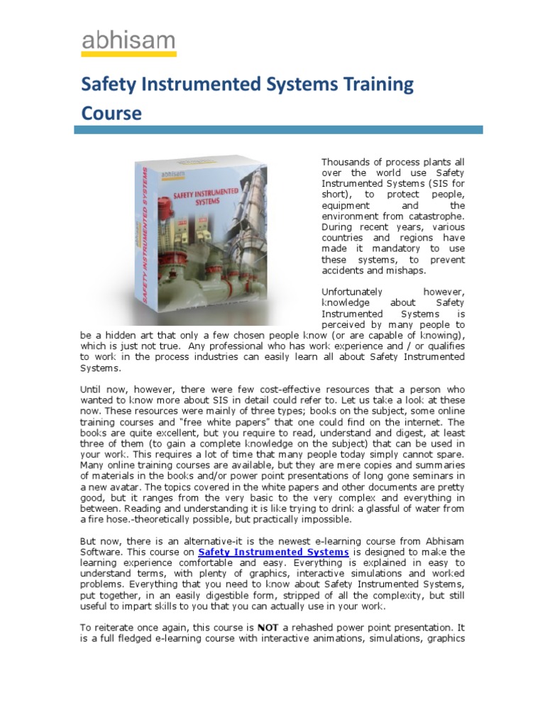 Safety Instrumented Systems Training Course Information PDF