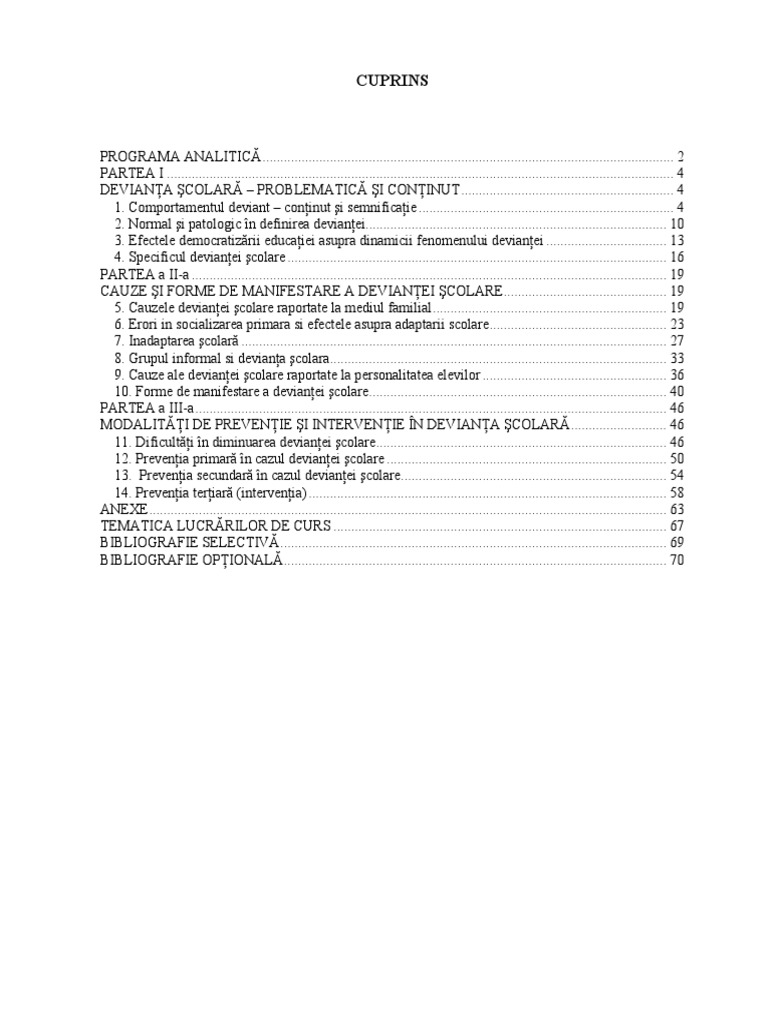 DEVIANTA SCOLARA, Curs Master, Prof. Eugen David PDF | PDF
