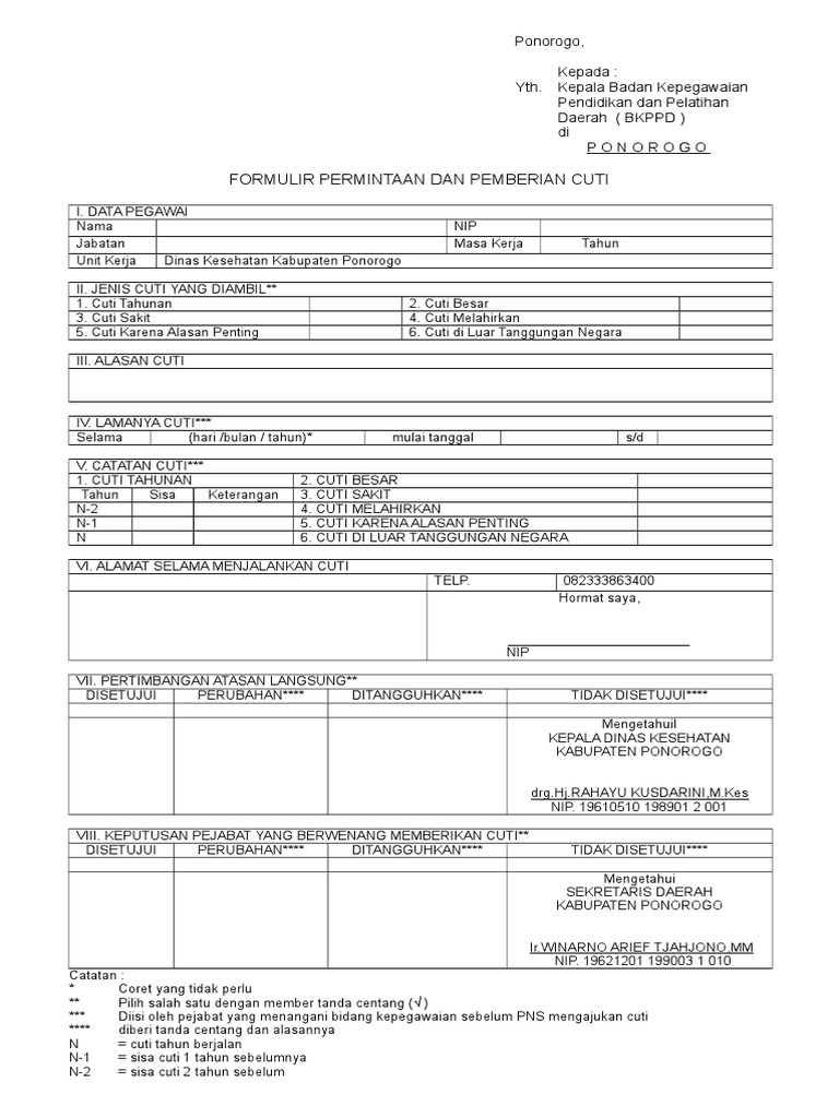 Contoh Format Pemberian Cuti Staf