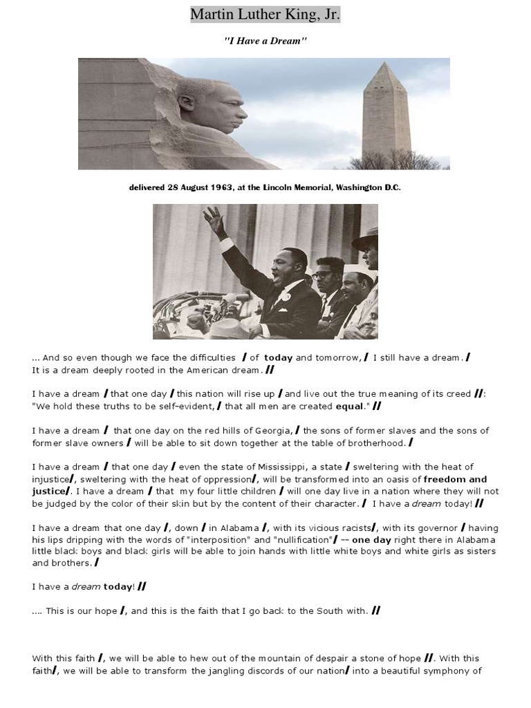 Martin Luther King Speech Script Mark The Speech | PDF | Slavery ...