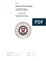 Department of Civil Technology PCTMS, Lahore Lab Manual: Engineering Geology
