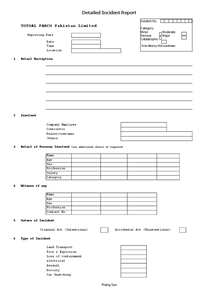 30) Annx-Incident Reporting Form | PDF | Traffic Collision | Explosion