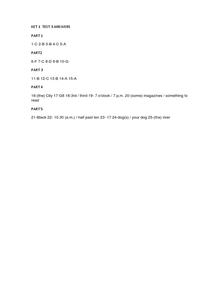 KET 1 Test 3 Answer Key | PDF | Teaching Methods & Materials | Art