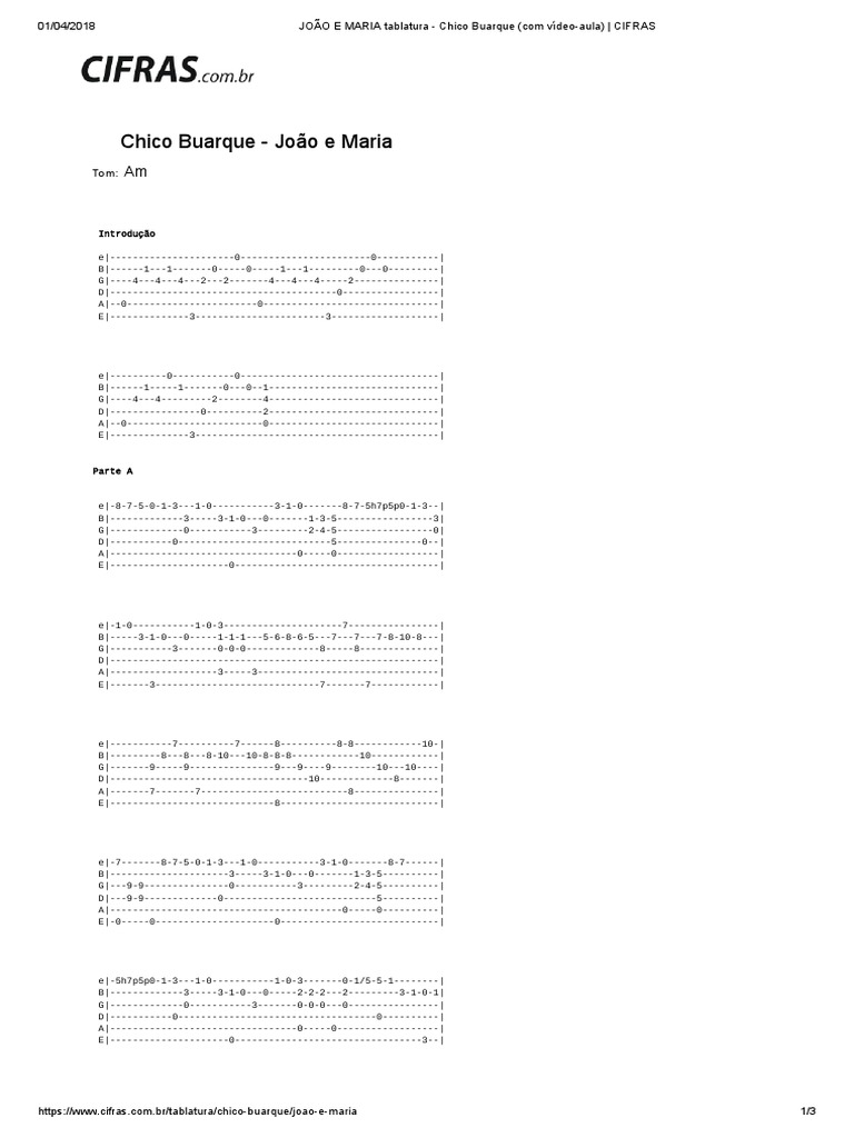 JOÃO E MARIA Tablatura Chico Buarque Lazer