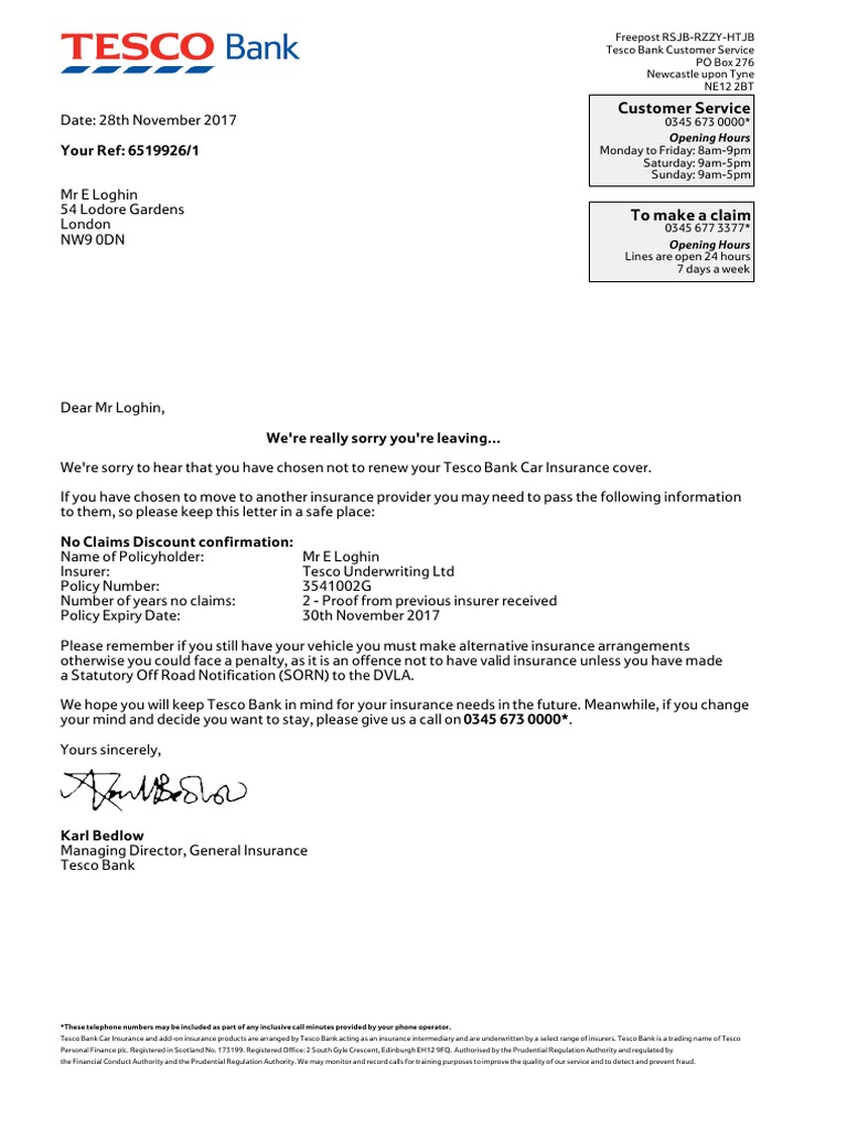 Tesco Bank - No Claim Discount 28.11.17 | PDF | Vehicle Insurance
