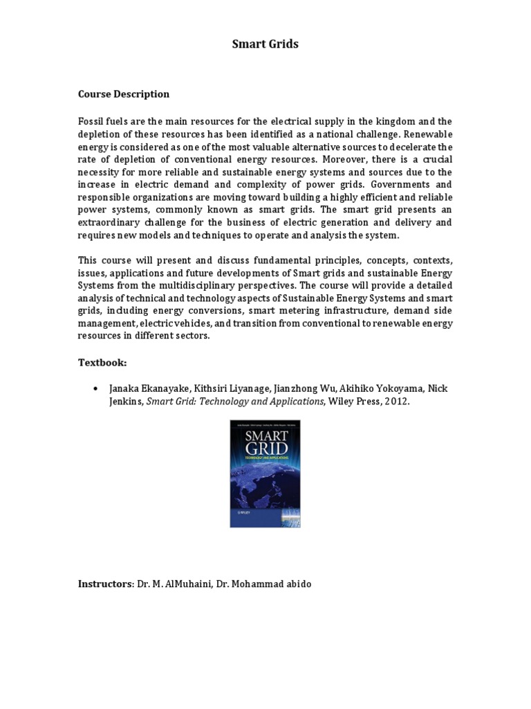 Smart Grids Course Syllabus-172 | PDF | Smart Grid | Electrical Grid