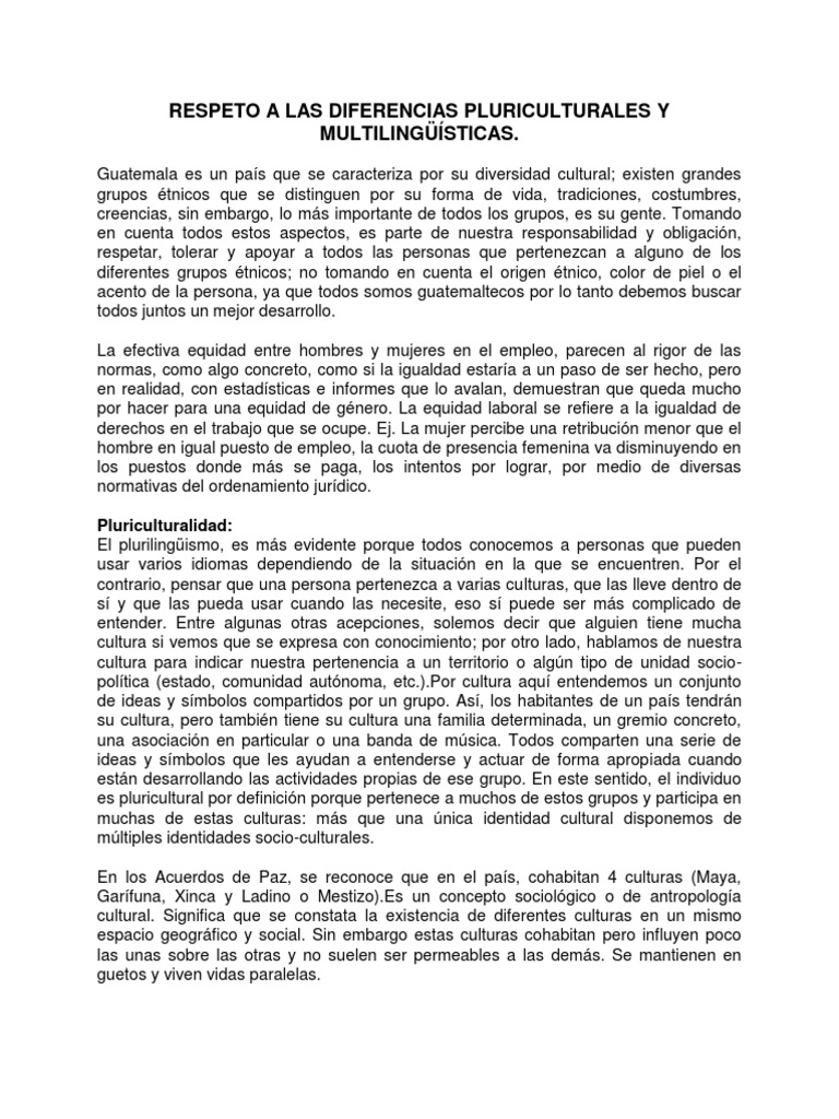 Respeto A Las Diferencias Pluriculturales y Multilingüísticas | PDF ...