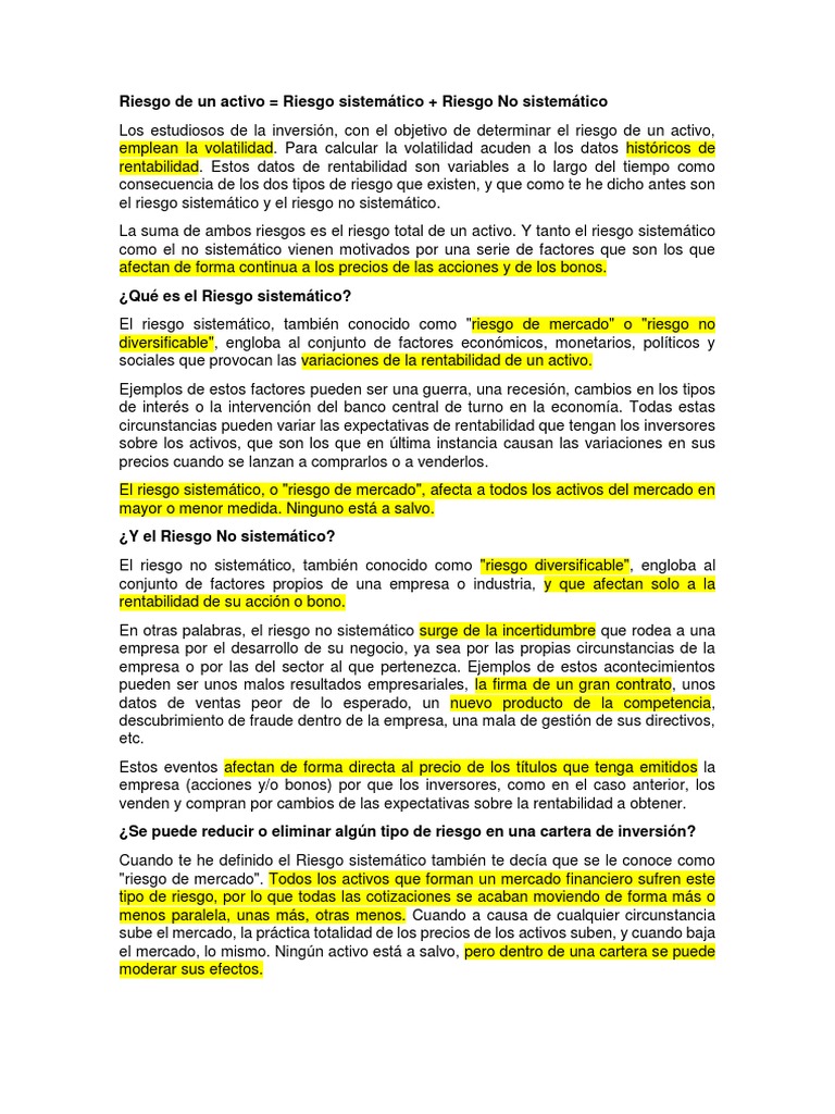 Riesgo y Diversificación en Inversiones | PDF | Compartir (Finanzas ...