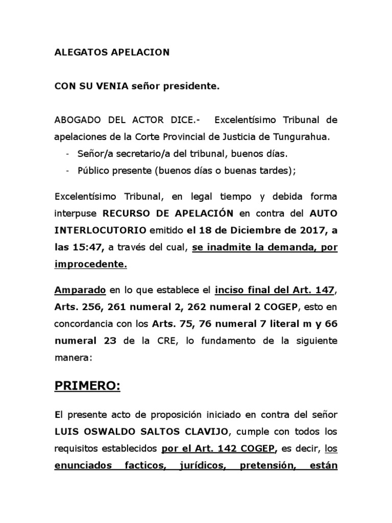 Alegatos Apelacion Don Pato Docx Demanda Judicial Juez