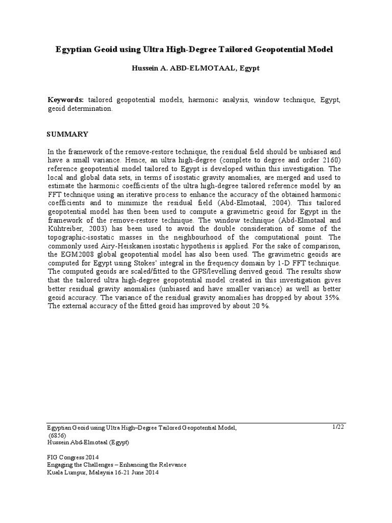 Egyptian Geoid via Tailored Geopotential Model | PDF | Gravitation ...