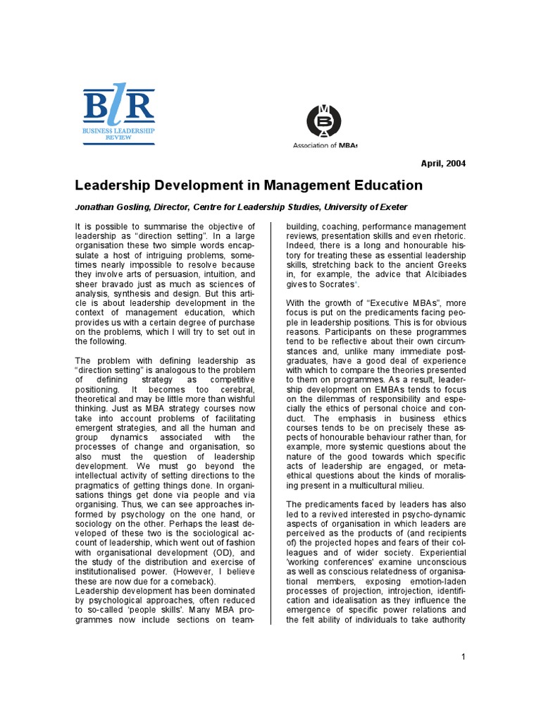Leadership Development in MBA Programs | PDF | Master Of Business ...