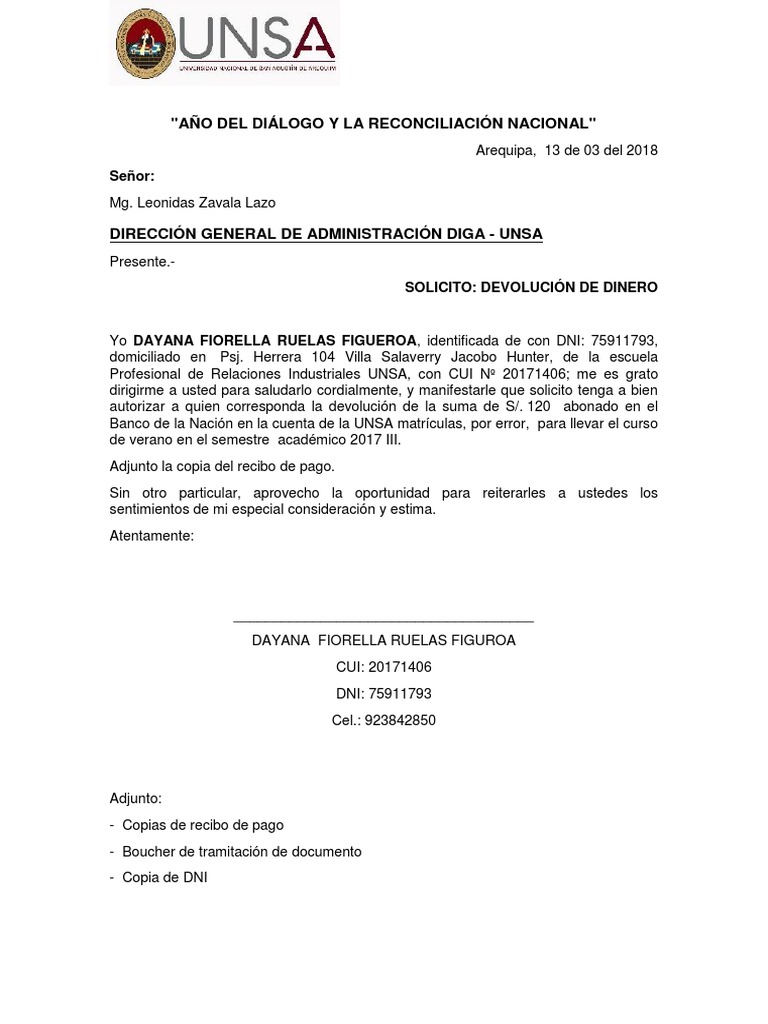 SOLICITUDDe Devolucion de Dinero