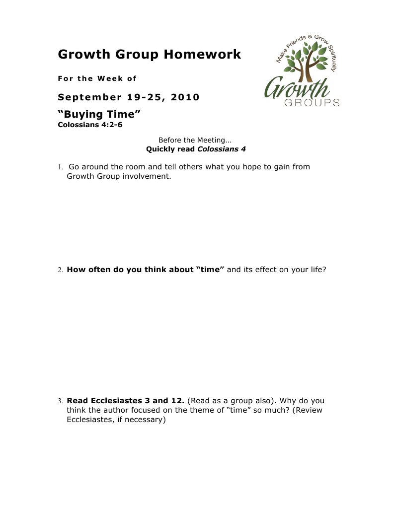Growth Group Homework: Time Management | PDF